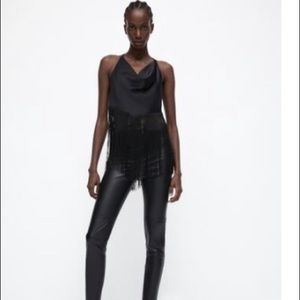 black zara fringe top